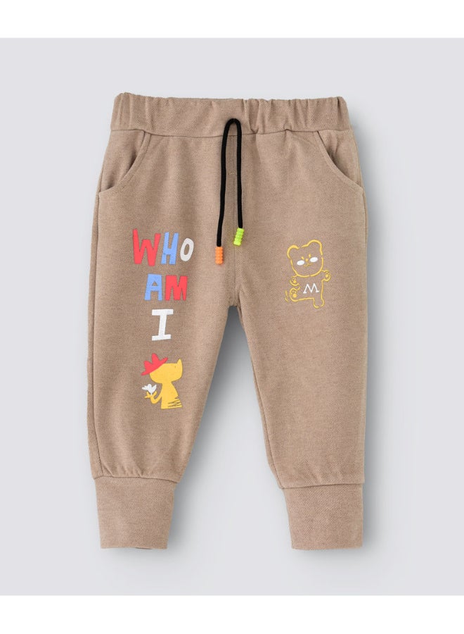 Graphic Printed Mid-Rise Joggers Brown