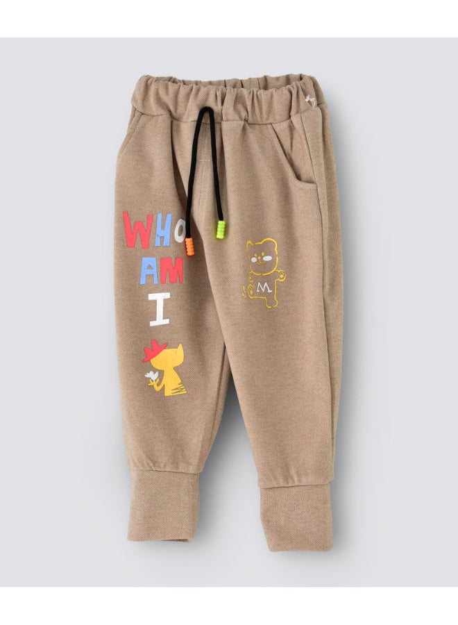 Graphic Printed Mid-Rise Joggers Brown