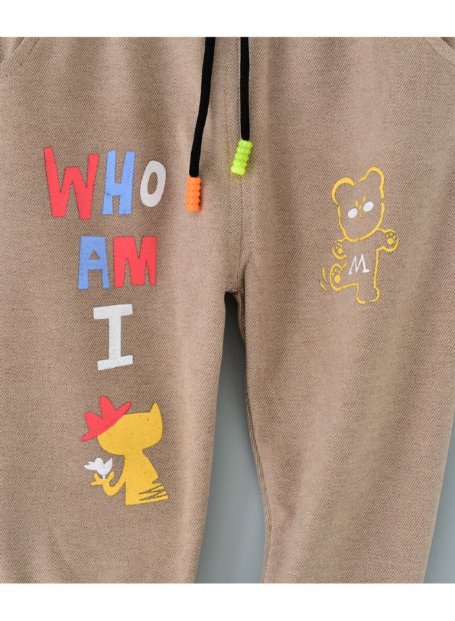Graphic Printed Mid-Rise Joggers Brown
