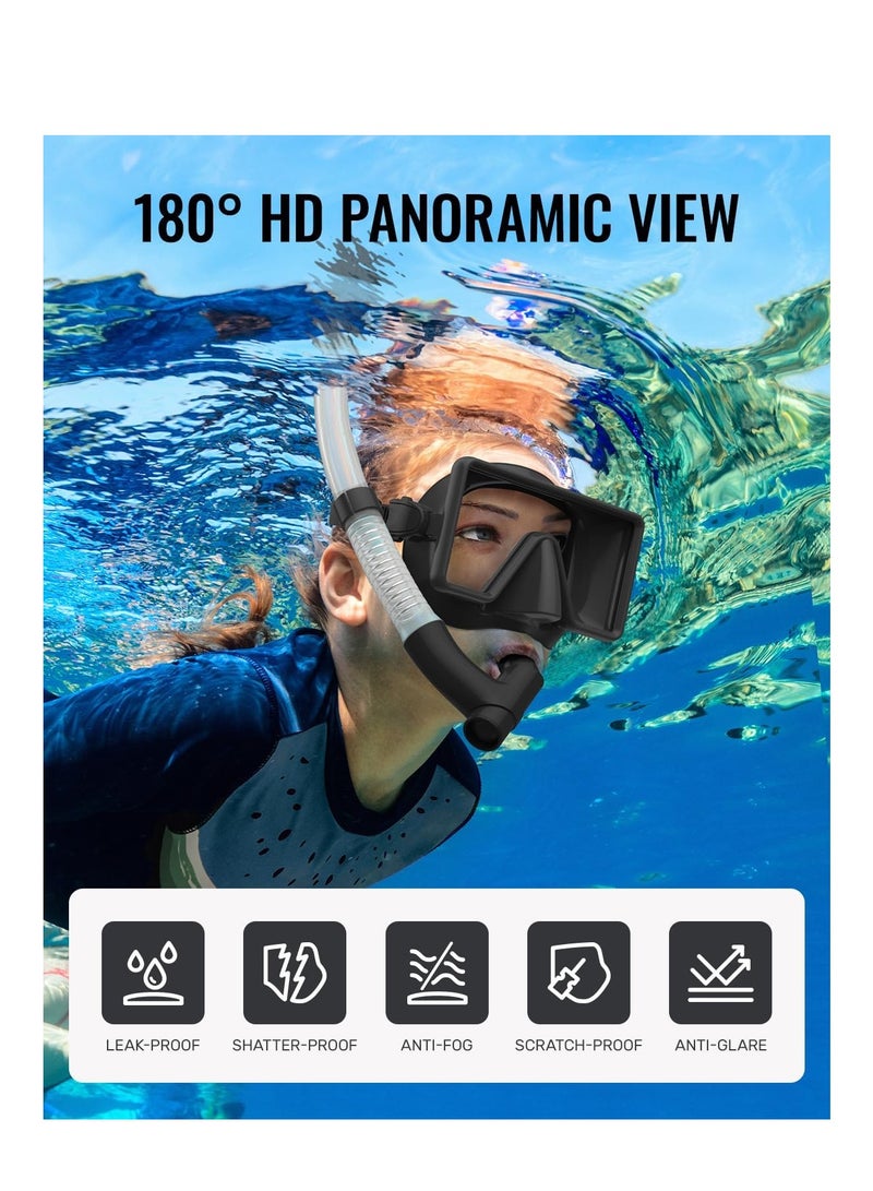 Snorkel Mask Anti-Fog Anti Leakage Panoramic Diving Mask Tempered Glass Shatterproof Swim Mask Anti-Glare Scuba Swim Goggles for Adults and Teenager