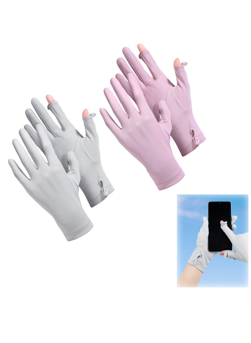 2 Packs Women UV Sun Protection Gloves, Full Finger Touchscreen Non-Slip Gloves, Breathable Summer Outdoor Gloves for Women