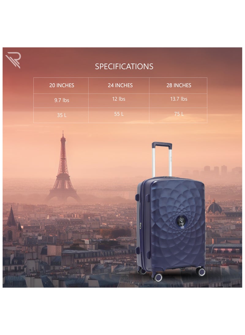 Paris 20 Inch Navy Carry On Suitcase Luggage Trolley Bag with Durable and Lightweight PP Hardshell 3 Level Telescopic Handle 4 Quiet 360° Wheels and TSA Lock