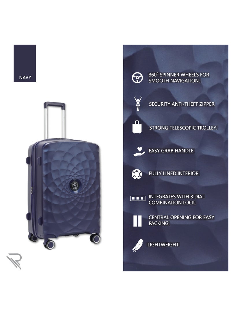 Paris 20 Inch Navy Carry On Suitcase Luggage Trolley Bag with Durable and Lightweight PP Hardshell 3 Level Telescopic Handle 4 Quiet 360° Wheels and TSA Lock