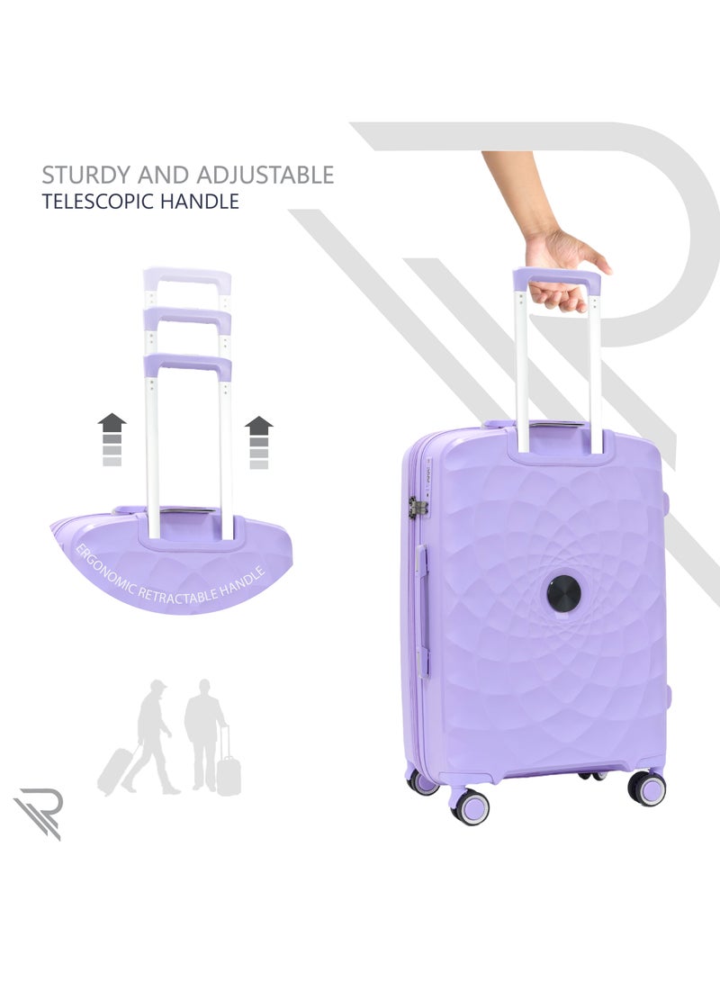 Paris 20 Inch Lilac Carry On Suitcase Luggage Trolley Bag with Durable and Lightweight PP Hardshell 3 Level Telescopic Handle 4 Quiet 360° Wheels and TSA Lock