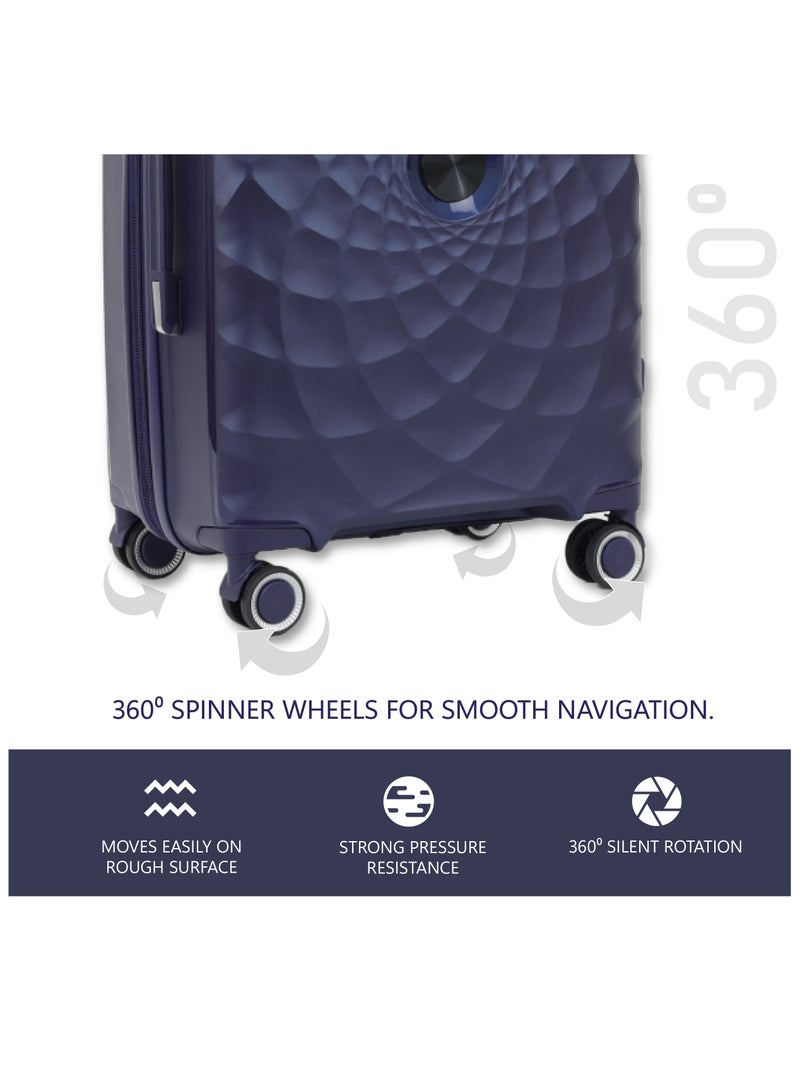 Paris 24 Inch Navy Suitcase Luggage Trolley Bag  with Durable and Lightweight PP Hardshell 3 Level Telescopic Handle 4 Quiet 360° Wheels and TSA Lock