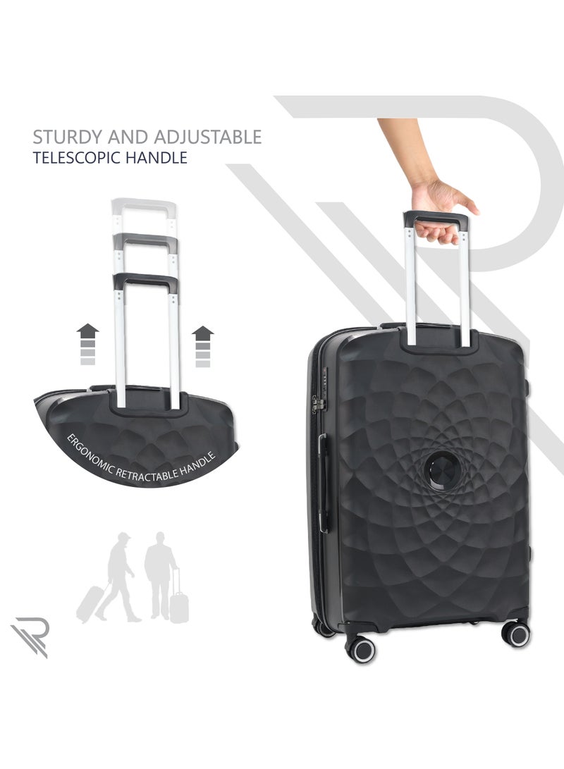 Paris 28 Inch Black Suitcase Luggage Trolley Bag  with Durable and Lightweight PP Hardshell 3 Level Telescopic Handle 4 Quiet 360° Wheels and TSA Lock
