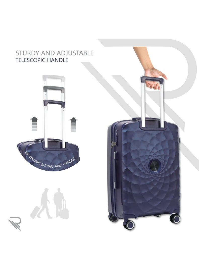 Paris 28 Inch Navy Suitcase Luggage Trolley Bag  with Durable and Lightweight PP Hardshell 3 Level Telescopic Handle 4 Quiet 360° Wheels and TSA Lock