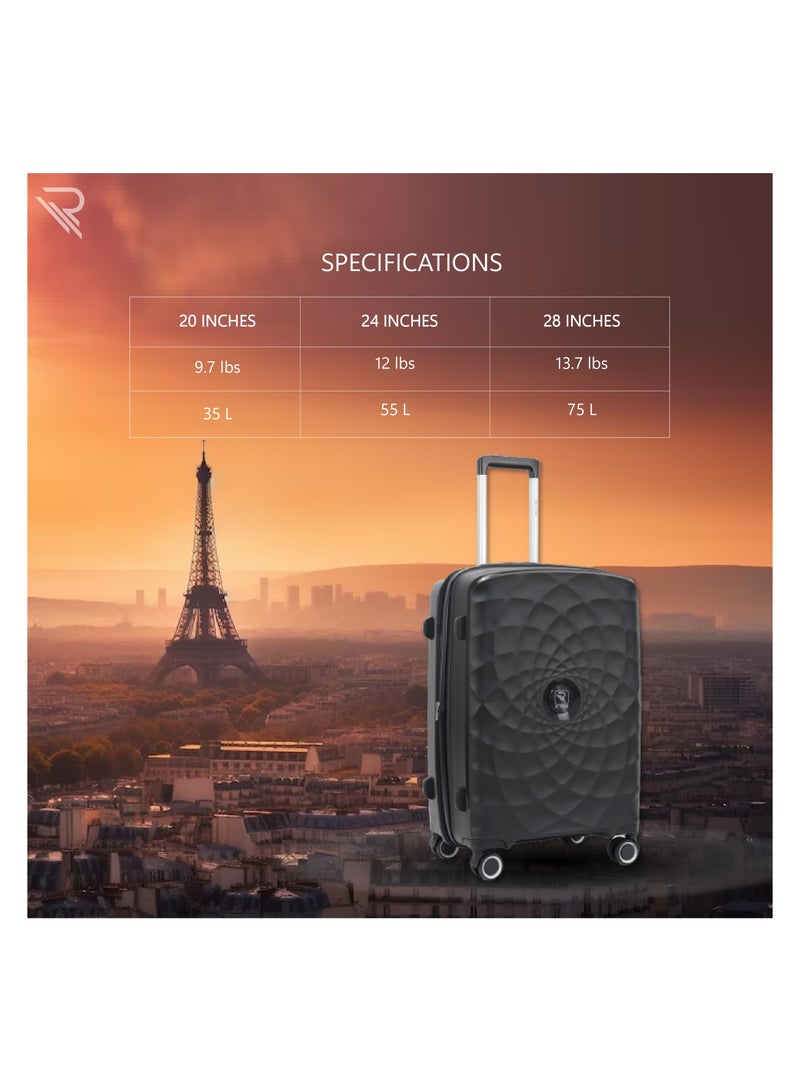 Paris 20 Inch Black Carry On Suitcase Luggage Trolley Bag with Durable and Lightweight PP Hardshell 3 Level Telescopic Handle 4 Quiet 360° Wheels and TSA Lock