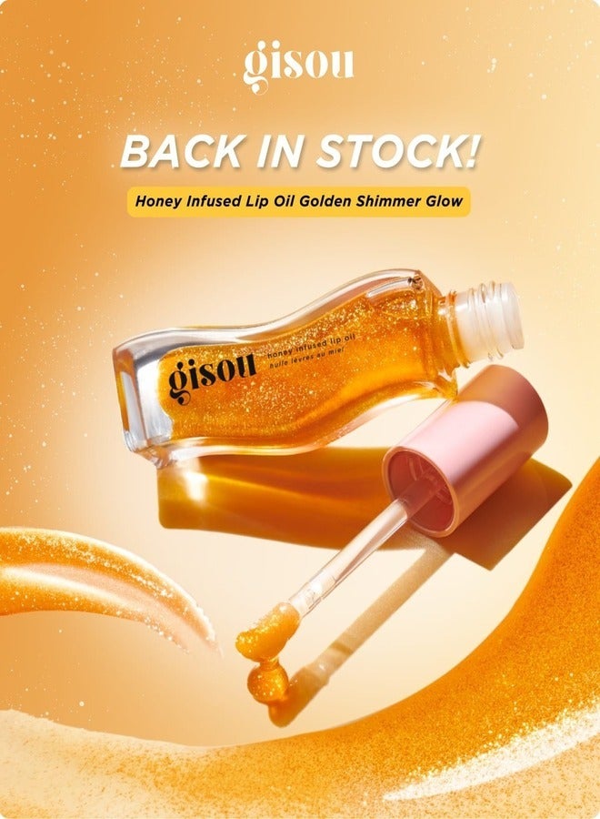 Gisou Golden Shimmer Glow Honey Infused Lip Oil - Hydrating, Nourishing, and Naturally Enhancing Formula for Luxurious Lips 0.27 oz 8 ml