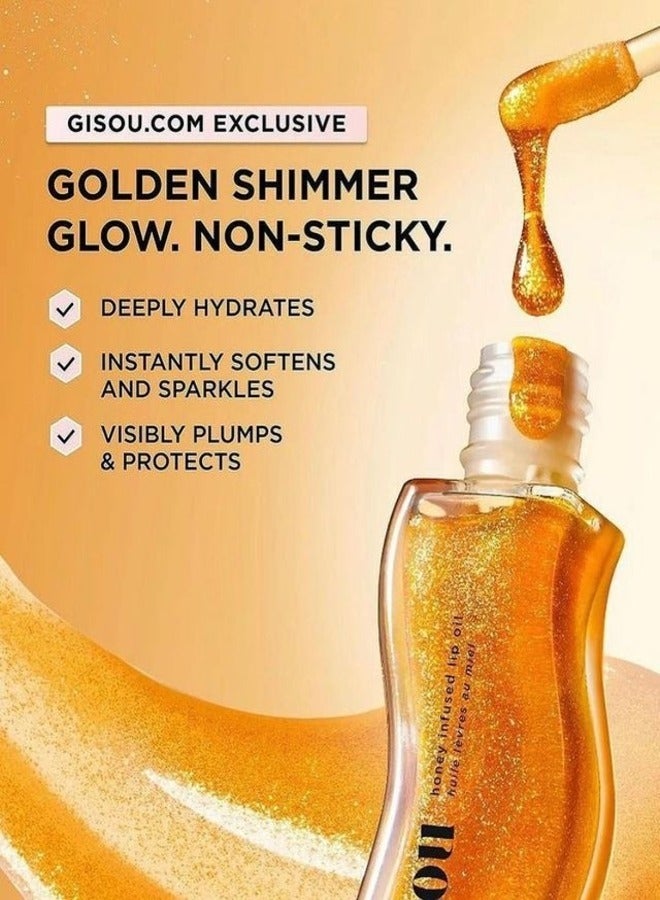 Gisou Golden Shimmer Glow Honey Infused Lip Oil - Hydrating, Nourishing, and Naturally Enhancing Formula for Luxurious Lips 0.27 oz 8 ml