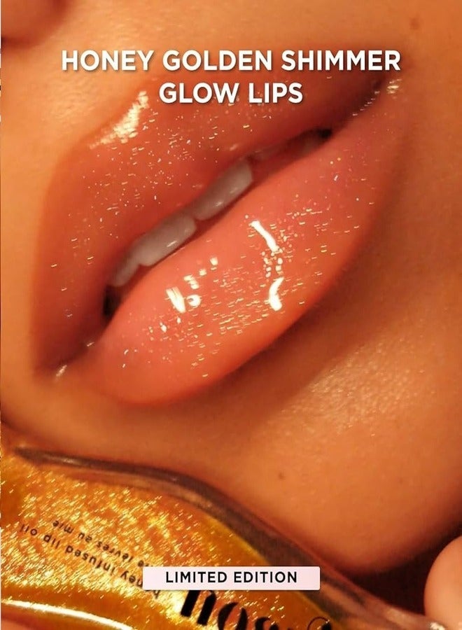 Gisou Golden Shimmer Glow Honey Infused Lip Oil - Hydrating, Nourishing, and Naturally Enhancing Formula for Luxurious Lips 0.27 oz 8 ml