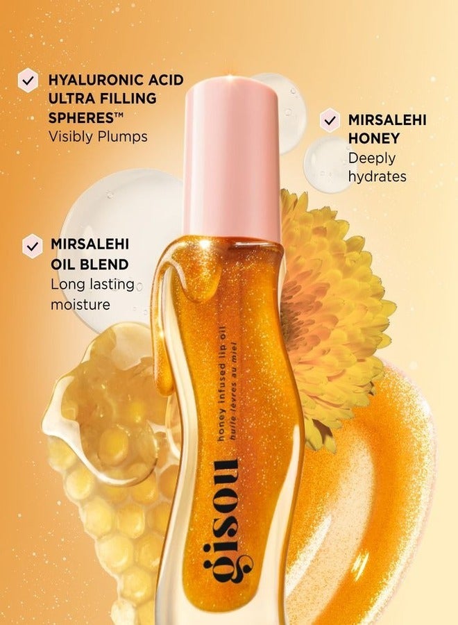 Gisou Golden Shimmer Glow Honey Infused Lip Oil - Hydrating, Nourishing, and Naturally Enhancing Formula for Luxurious Lips 0.27 oz 8 ml