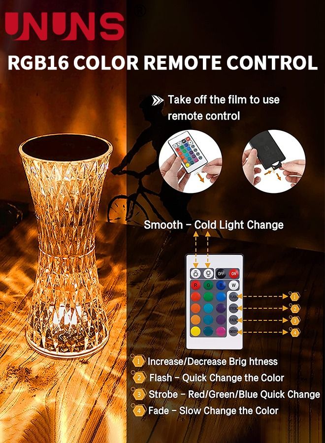 Crystal Lamp,Touch Table Lamp With Touch Remote Control,16 Color LED 3D Rose Diamond Lamp,USB Rechargeable,Night Lights,Bedside Lamp,Dining Room Lamp,Atmosphere Light For Bedroom/Living Room