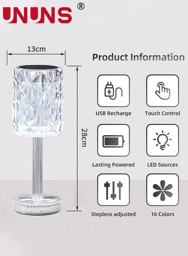 Crystal Lamp,Touch Control Table Lamp Night Lights,16 Color LED Rose Diamond USB Rechargeable Lamp,Touch & Remote Control,Bedside Lamp,Dining Room Lamp,Atmosphere Light For Bedroom/Living Room