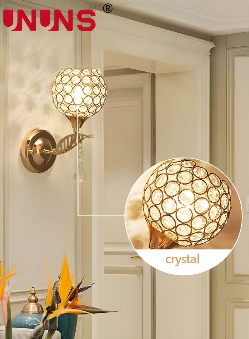 1-Light Wall Fixture,Round Crystal Wall Lamp With Light Source,Metal Farmhouse Wall Lamp,For Bedroom,Kitchen,Living Room,Dining Room, Cafe,Office,Exhibition,Hallway,Foyer