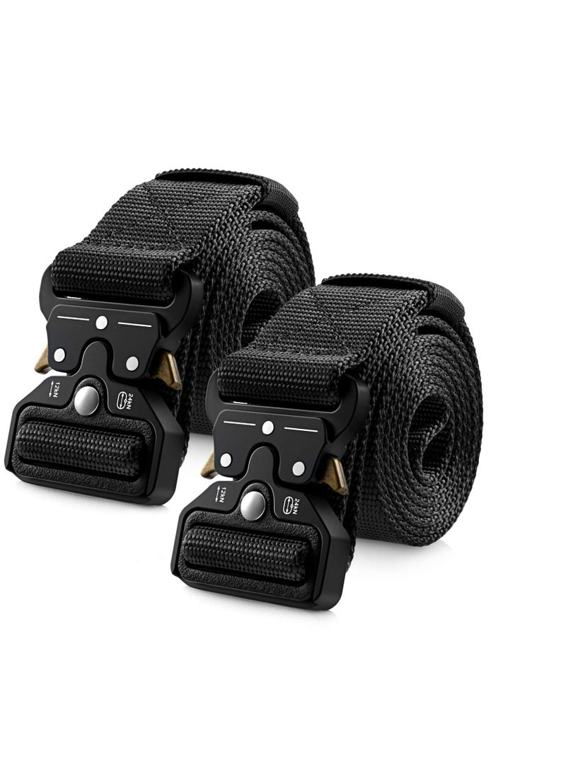 Tactical Belt for Men, Heavy-Duty Webbing Military Style Nylon Belts with Metal & Key Buckle 2 Pack 1.5 Inch