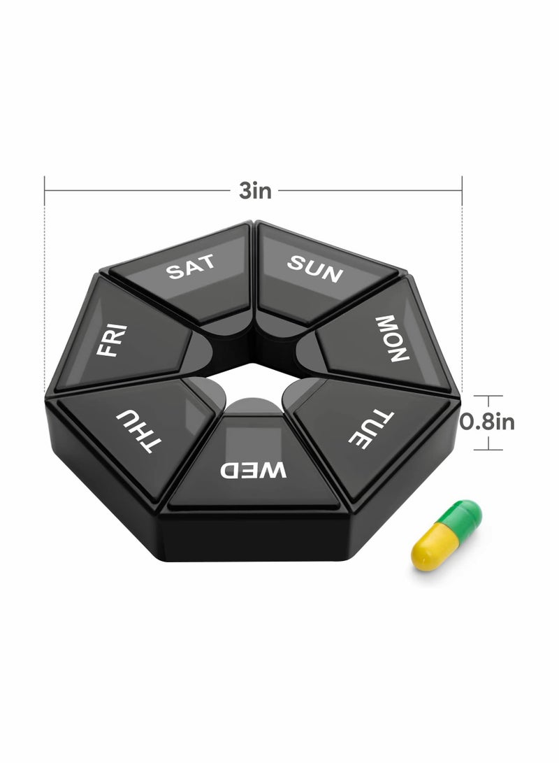 Weekly Pill Organizer, Pill Boxs, Portable Travel Pill Box Dispenser for Vitamin/Fish Oil/Supplements (2Pack)