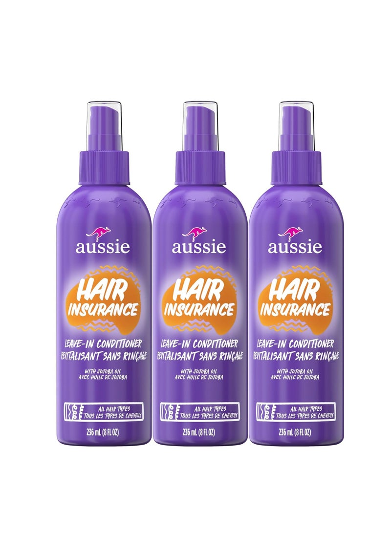 Aussie Hair Insurance Leave-In Conditioner Spray, Frizz Control, Softening with Jojoba & Sea Kelp, Moisturizing Treatment for All Hair Types, Juicy Citrus, 8 Fl Oz Each, Triple Pack