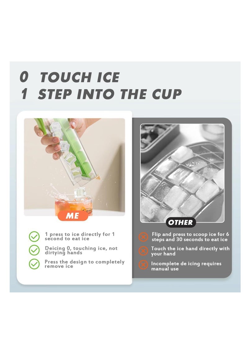 Easy Release Ice Cube Trays, 2 Pcs Easy Pop Out Ice Cube Trays for Freezer, 6 Cell Ice Lattice Food Grade Ice Cube Trays, One Hand Deicing Ice Molds, Ice Cube Trays with Lids, Orange and Green