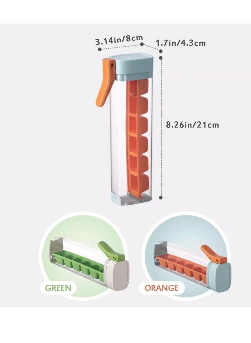 Easy Release Ice Cube Trays, 2 Pcs Easy Pop Out Ice Cube Trays for Freezer, 6 Cell Ice Lattice Food Grade Ice Cube Trays, One Hand Deicing Ice Molds, Ice Cube Trays with Lids, Orange and Green
