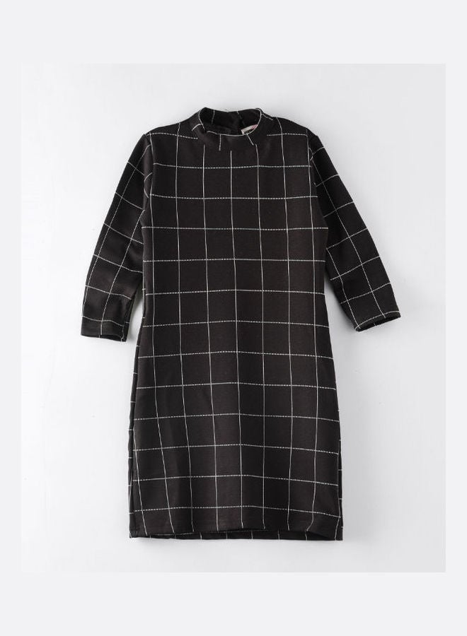 Checks Printed Short Dress Black