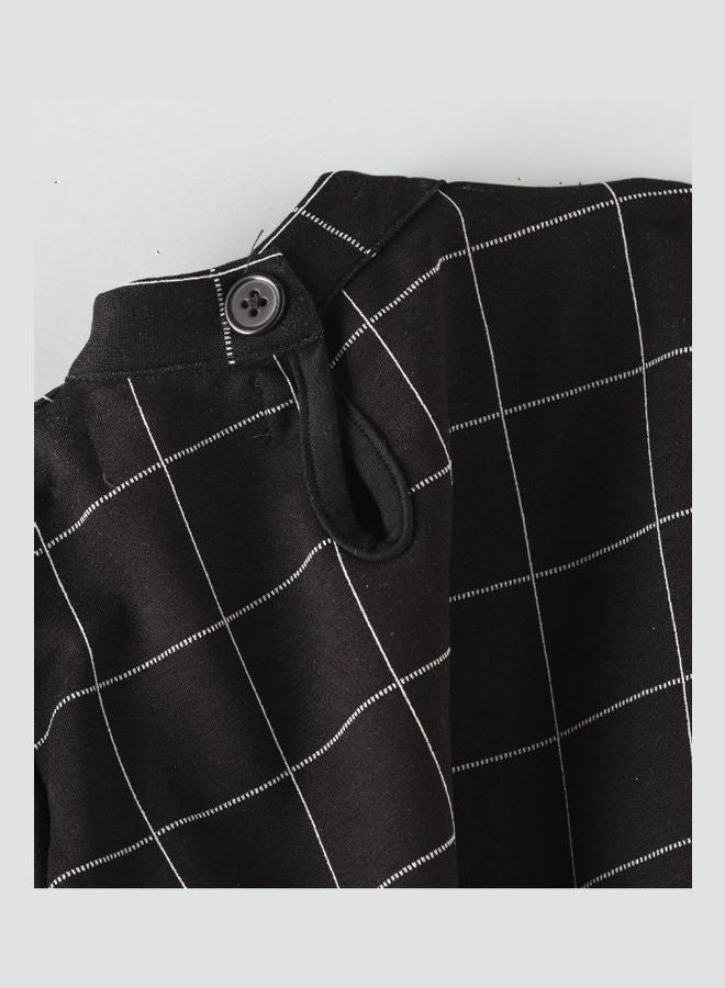 Checks Printed Short Dress Black