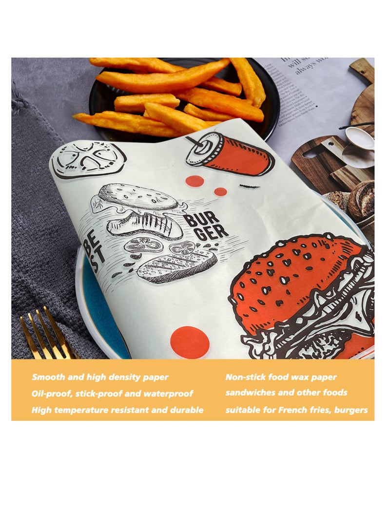 Greaseproof Paper Sheets, 200 Deli Wax Paper Sheets, Baking Wrapping Paper, Food Basket Liners Paper, Food Picnic Paper Sheets for Cakes, Breads, French Fries, Sandwiches, Pizza, Burgers 11 x 12Inch