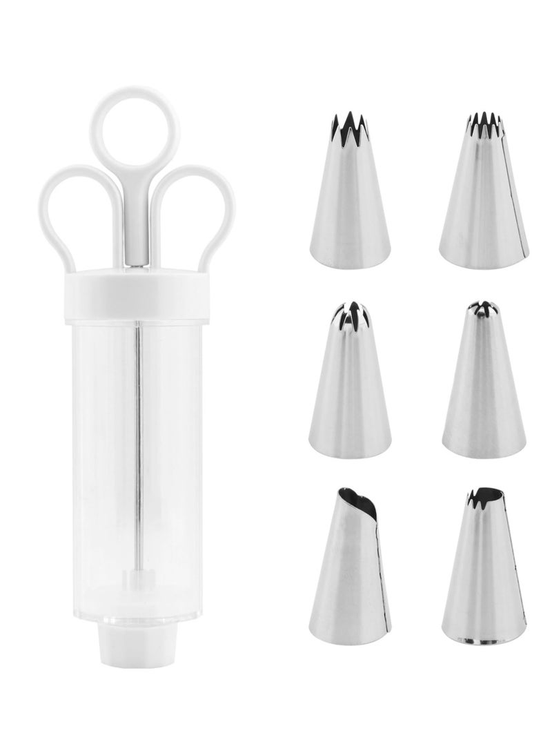 Dessert Decorating Syringe Set, Cake Decorating Supplies Kit, Cupcake Icing Piping Kit, with 6 Stainless Steel Piping Tips Cupcake Icing Piping Kit, for Cake Cookies Decoration