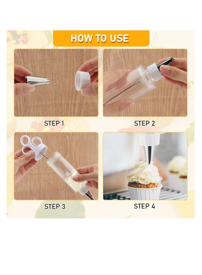 Dessert Decorating Syringe Set, Cake Decorating Supplies Kit, Cupcake Icing Piping Kit, with 6 Stainless Steel Piping Tips Cupcake Icing Piping Kit, for Cake Cookies Decoration