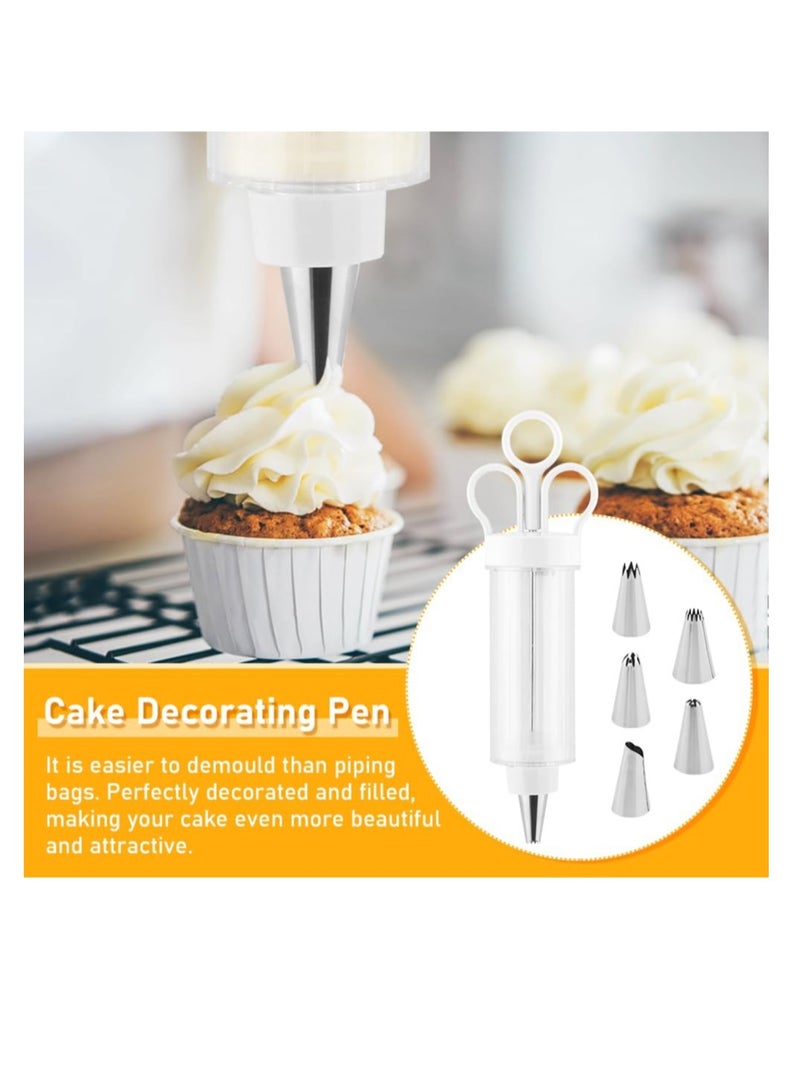 Dessert Decorating Syringe Set, Cake Decorating Supplies Kit, Cupcake Icing Piping Kit, with 6 Stainless Steel Piping Tips Cupcake Icing Piping Kit, for Cake Cookies Decoration