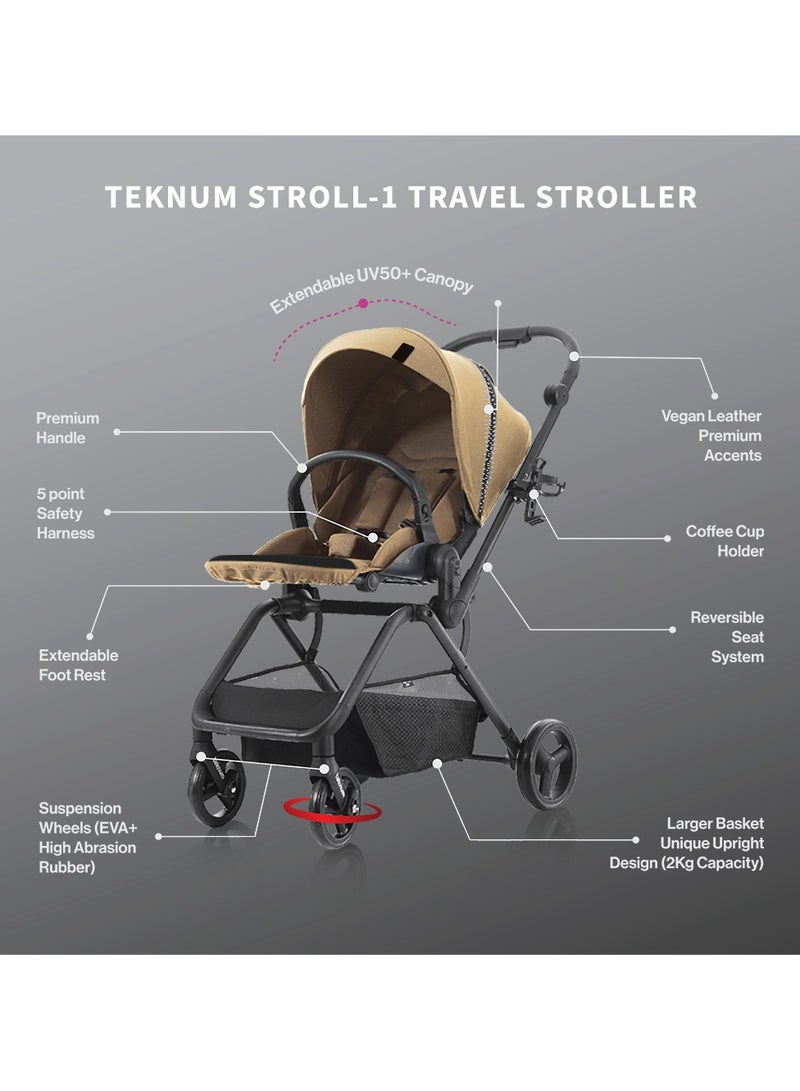 Teknum STROLL1 Travel System with Reversible Stroller and Compacto Baby Car Seat - Khaki