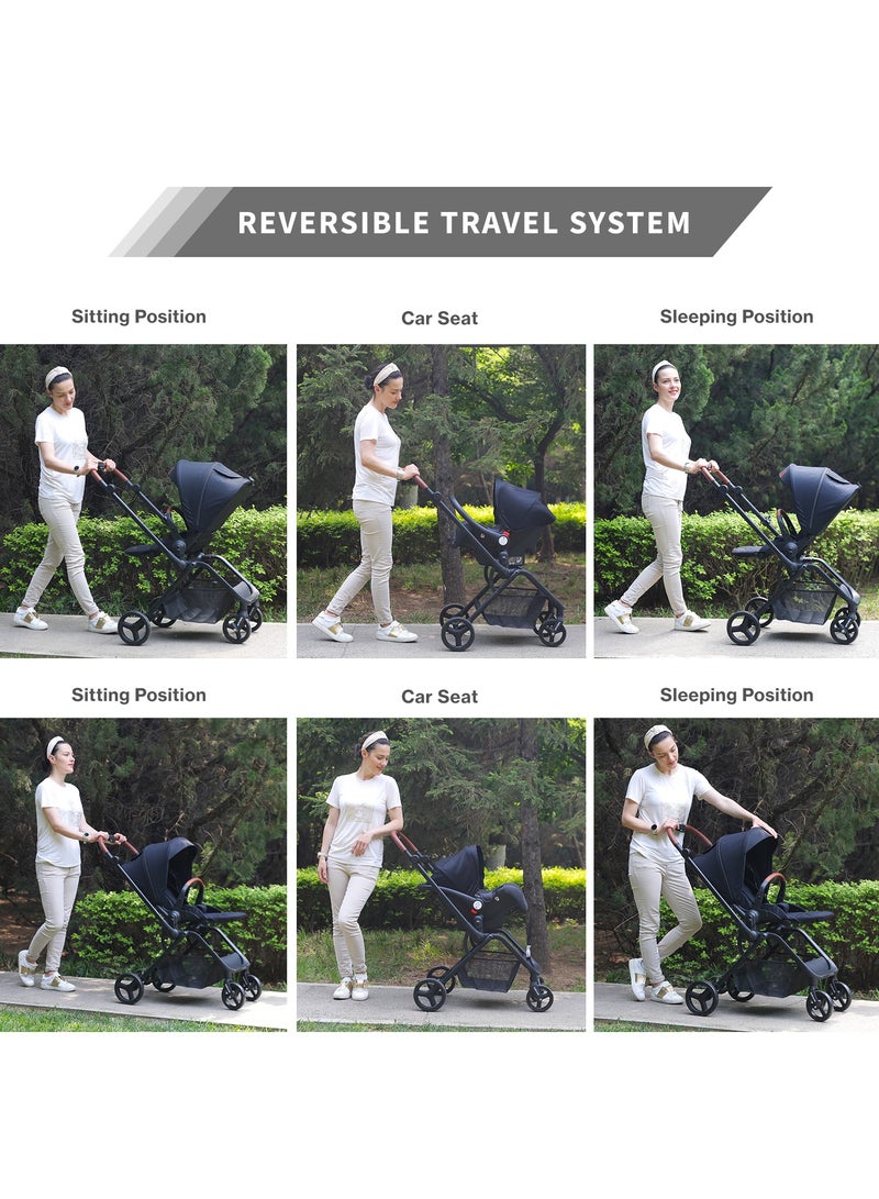 Teknum STROLL1 Travel System with Reversible Stroller and Compacto Baby Car Seat - Khaki