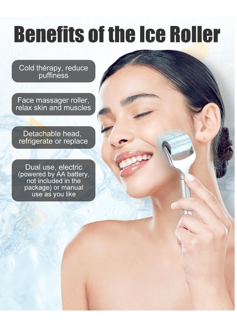 Electric Ice Roller for Face and Eye, Facial Ice Roller Beauty Tools, Electric Massage Ice Roller for Puffiness, Ice Face Eye Massage Roller for Reducing Puffiness, Fine Lines and Wrinkles (White)