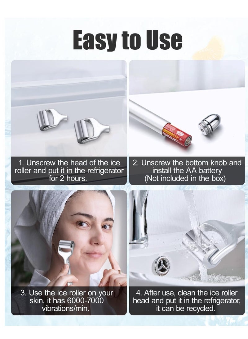 Electric Ice Roller for Face and Eye, Facial Ice Roller Beauty Tools, Electric Massage Ice Roller for Puffiness, Ice Face Eye Massage Roller for Reducing Puffiness, Fine Lines and Wrinkles (White)