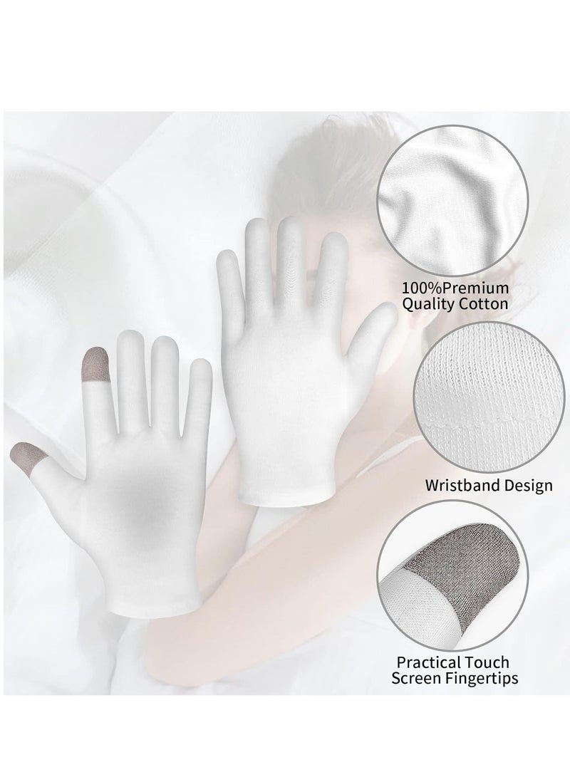 4 Pairs Touch Screen Moisturizing Gloves White Cotton Overnight Bedtime Heal Eczema Sleeping Lotion, Washable Hand Spa Treatment Repair Rough Cracked Dry Skin