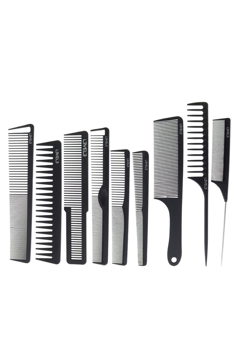 Level 3 Carbon Comb Set - Professional Salon and Barbershop Quality - Barbers and Hair Stylist