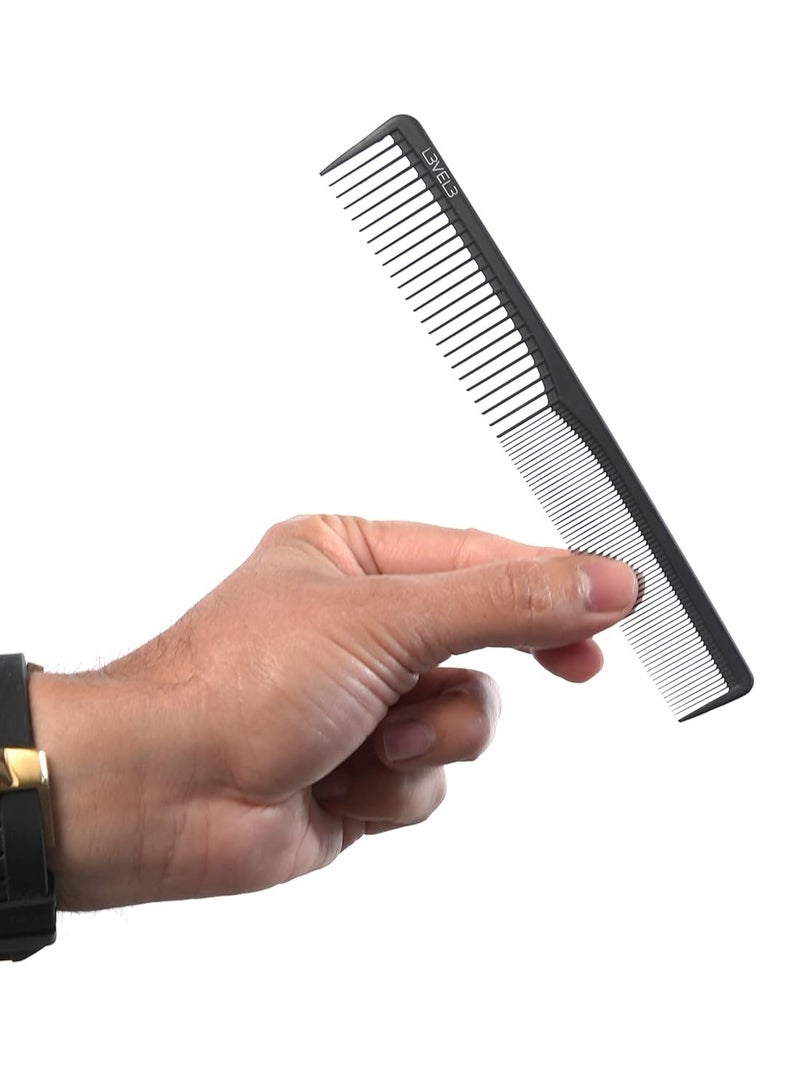 Level 3 Carbon Comb Set - Professional Salon and Barbershop Quality - Barbers and Hair Stylist