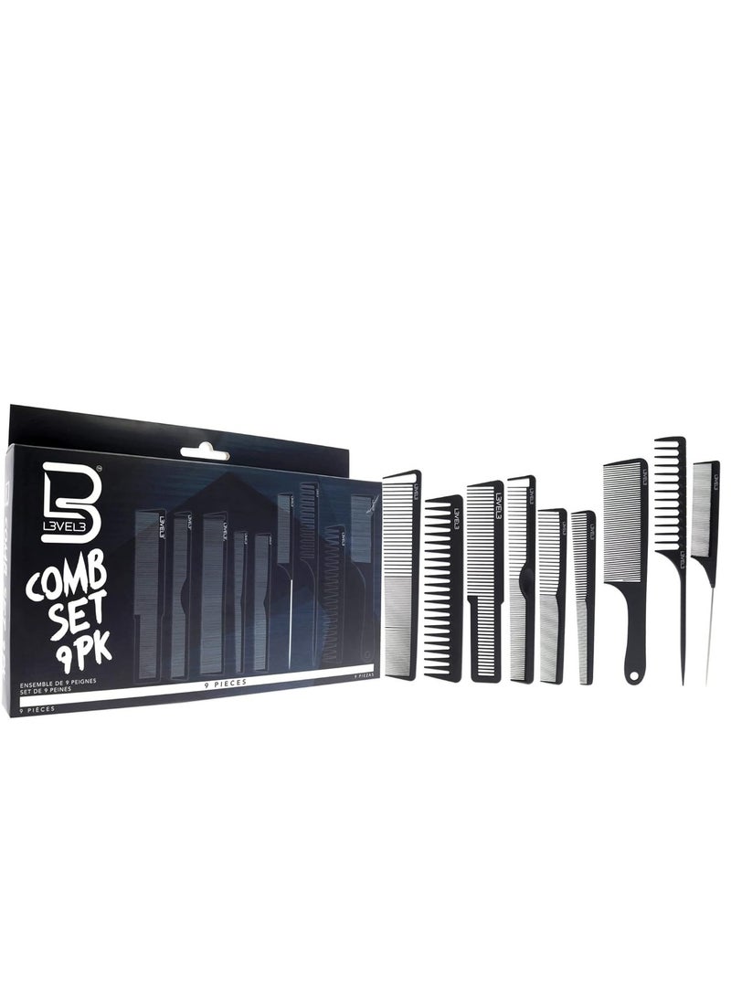 Level 3 Carbon Comb Set - Professional Salon and Barbershop Quality - Barbers and Hair Stylist