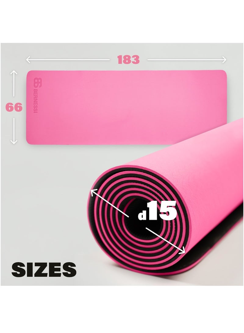 8MM Yoga Mat with Carrying Strap Anti-Slip for Home Workout Exercises Meditation Eco Friendly, Non Skid TPE Yoga Mattres for Pilates 183x61x0.8cm Thick, Light Pink / Black Color