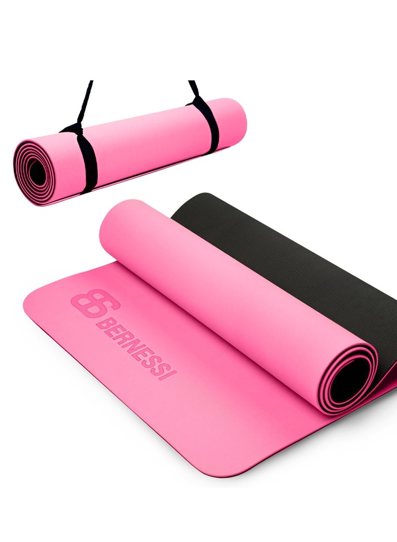 8MM Yoga Mat with Carrying Strap Anti-Slip for Home Workout Exercises Meditation Eco Friendly, Non Skid TPE Yoga Mattres for Pilates 183x61x0.8cm Thick, Light Pink / Black Color