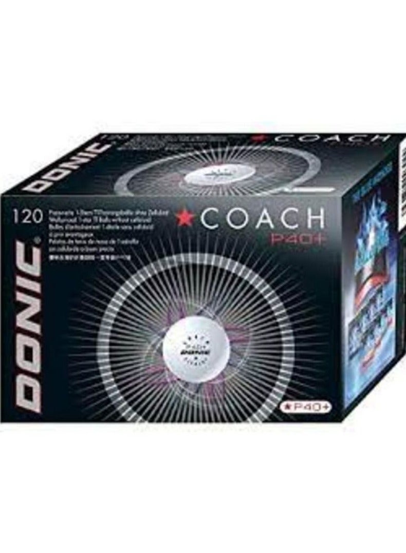 Donic Coach P40+ Plastic Tennis Ball 120 Balls (White)