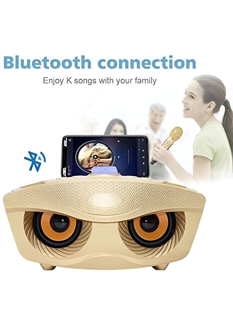 Dual Wireless Karaoke with 2 Microphone 30W Karaoke Player Dual Bluetooth 4.2 Speaker Family KTV Stereo Mic Big Sound Speaker With 2 Wireless Microphones Gold