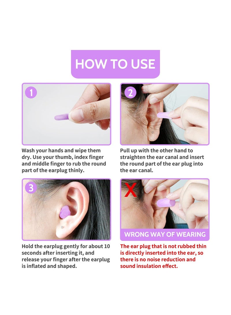 Ultra Soft Foam Earplugs Sleep 38dB Noise Cancelling Ear Plugs for Sleeping Shooting Snoring Work Loud 60 Pairs Purple