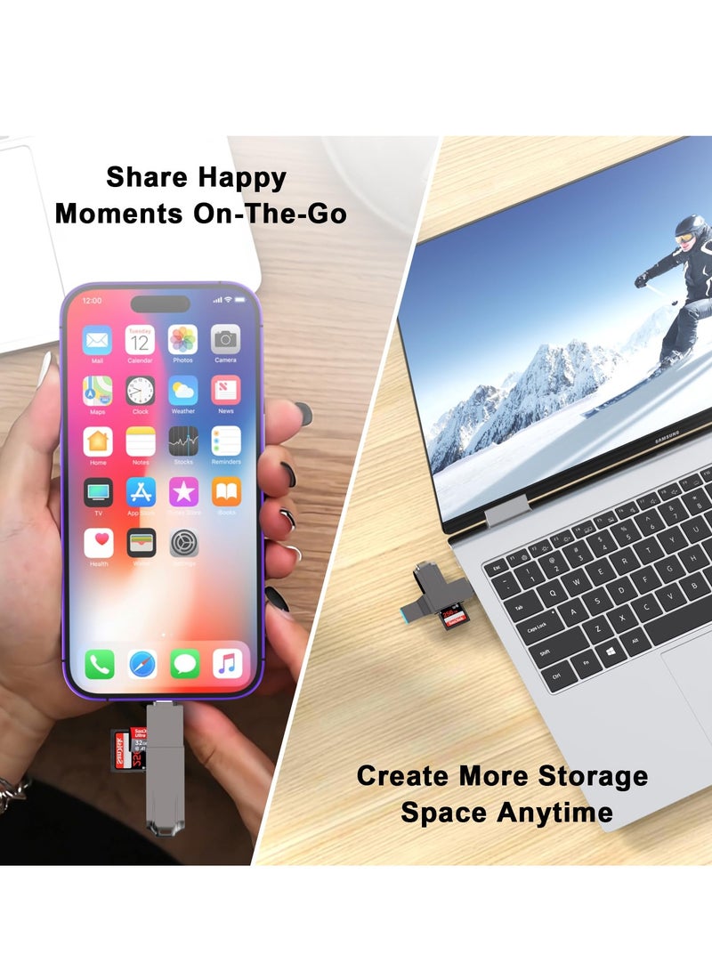 USB C and USB 3.0 SD Card Reader, 2-in-1 Zinc Alloy Card Reader for SDXC, SDHC, MMC, RS-MMC, Micro SDXC, Micro SD, Micro SDHC, UHS-I Cards Compatible with iPhone 15, MacBook, iPad and Android