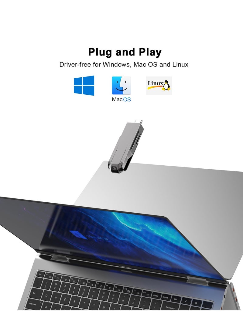 USB C and USB 3.0 SD Card Reader, 2-in-1 Zinc Alloy Card Reader for SDXC, SDHC, MMC, RS-MMC, Micro SDXC, Micro SD, Micro SDHC, UHS-I Cards Compatible with iPhone 15, MacBook, iPad and Android