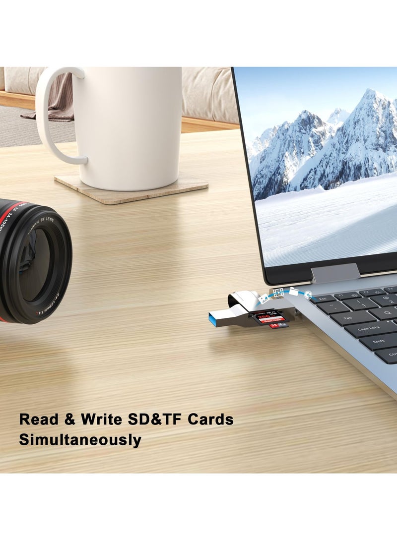 USB C and USB 3.0 SD Card Reader, 2-in-1 Zinc Alloy Card Reader for SDXC, SDHC, MMC, RS-MMC, Micro SDXC, Micro SD, Micro SDHC, UHS-I Cards Compatible with iPhone 15, MacBook, iPad and Android