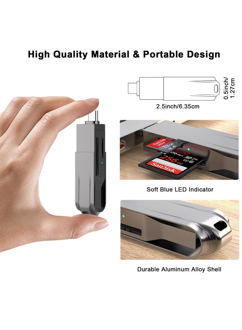 USB C and USB 3.0 SD Card Reader, 2-in-1 Zinc Alloy Card Reader for SDXC, SDHC, MMC, RS-MMC, Micro SDXC, Micro SD, Micro SDHC, UHS-I Cards Compatible with iPhone 15, MacBook, iPad and Android