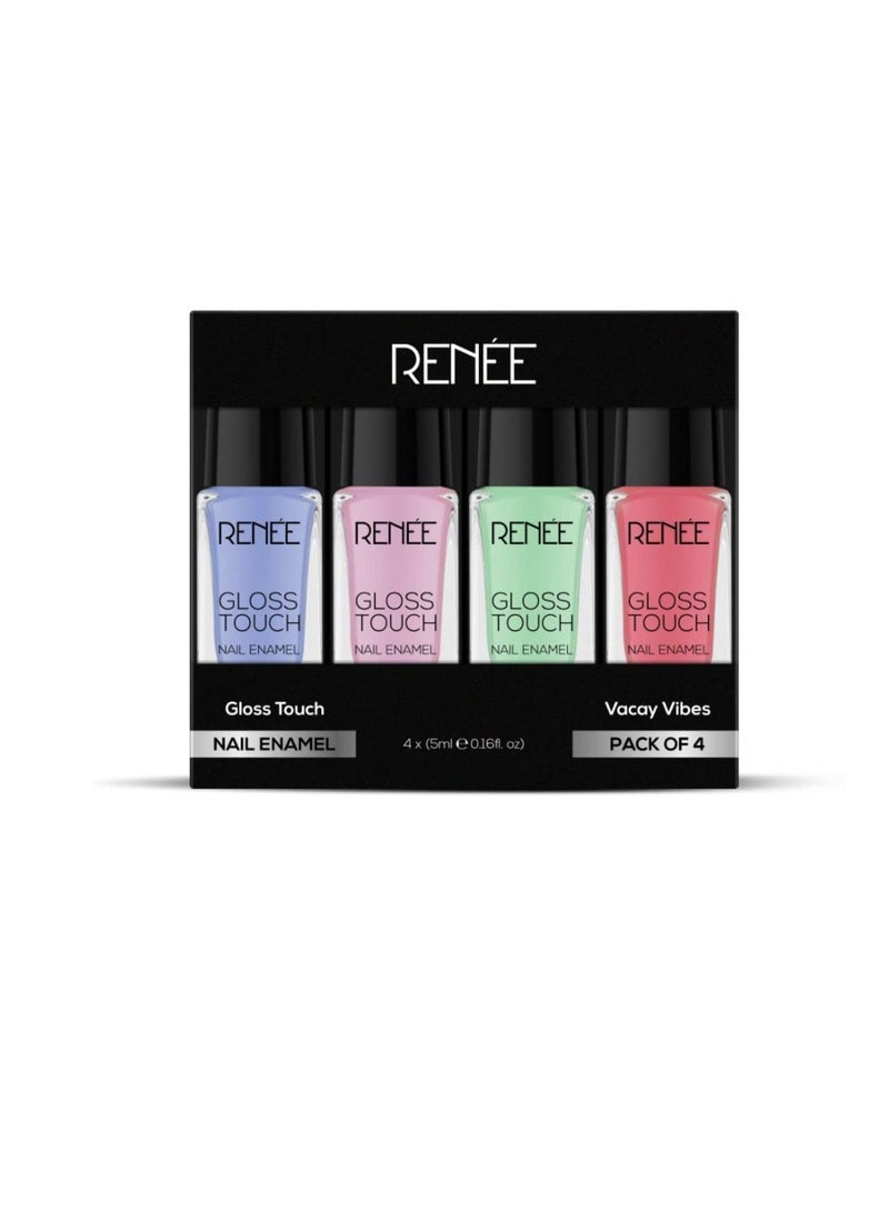Renee Gloss Touch Nail Paint Set of 4 Quick Drying Nail Polish  Glossy Gel Finish Nail Kit  Highly Pigmented and Long Lasting Nail Enamel Chip Resistance 5ml Each  Gift Set for Women