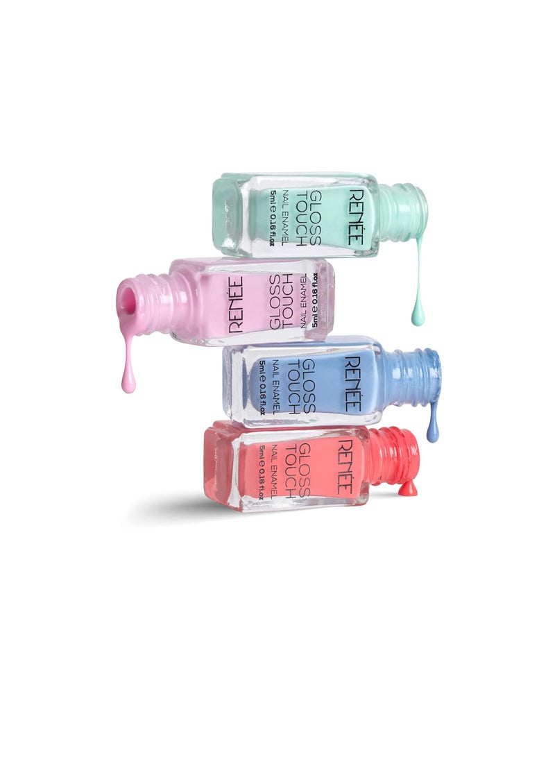 Renee Gloss Touch Nail Paint Set of 4 Quick Drying Nail Polish  Glossy Gel Finish Nail Kit  Highly Pigmented and Long Lasting Nail Enamel Chip Resistance 5ml Each  Gift Set for Women