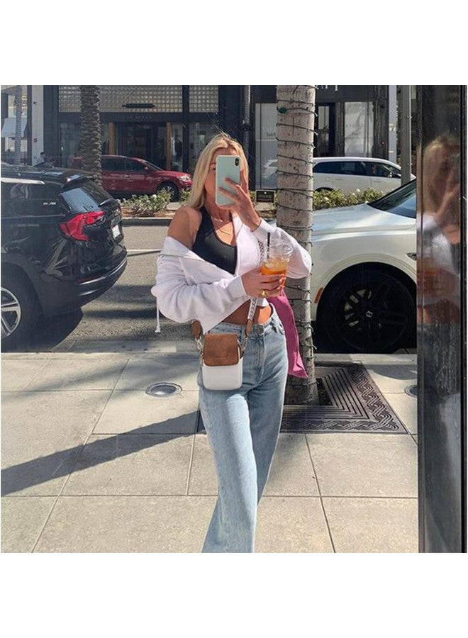 Small Crossbody Bags For Women Trendy Leather Phone Wallet Purses Handbags Adjustable Guitar Strap (D02Brown With Beige)